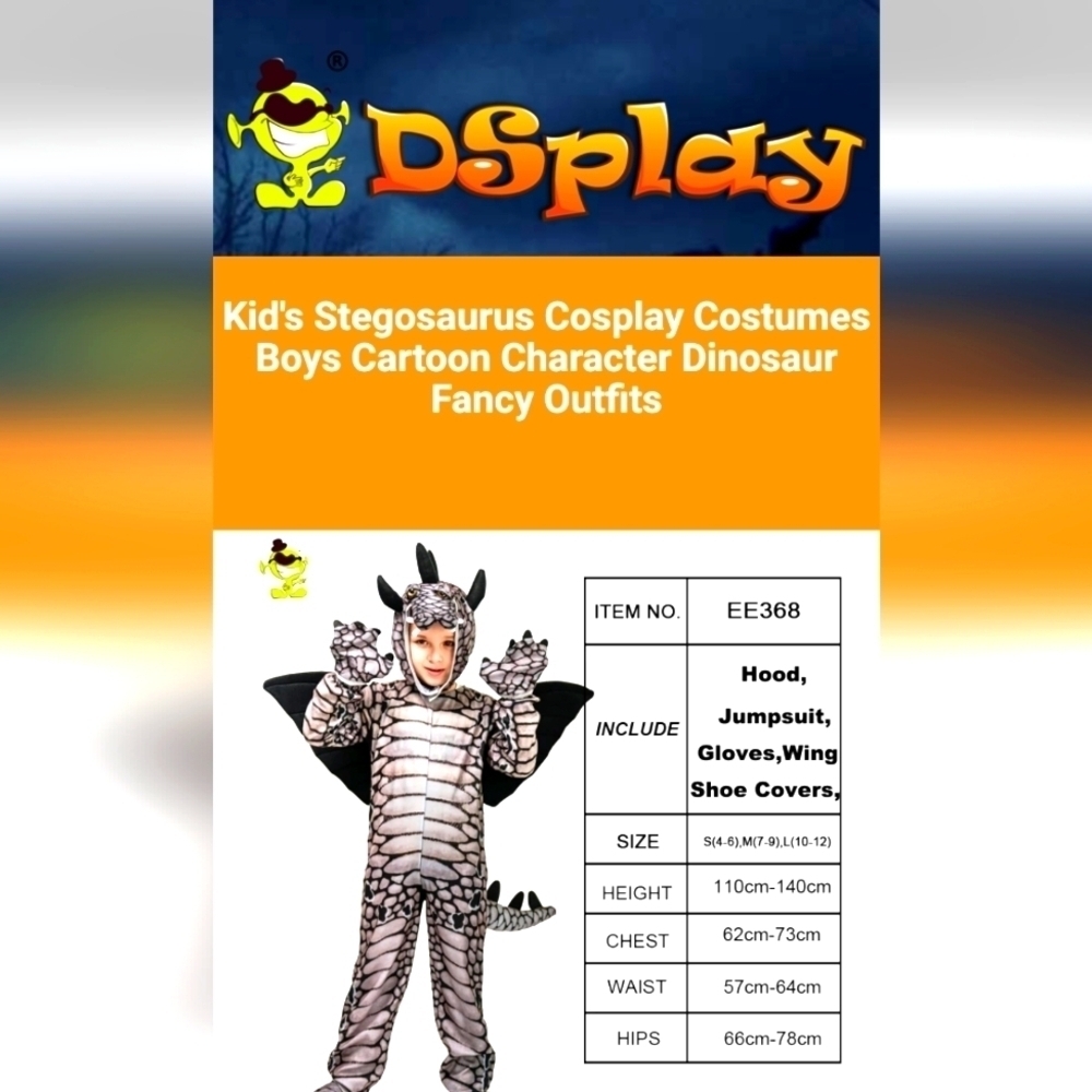 Dinosaur Cosplay Costume Boys Cartoon Character - 4-6 NWT